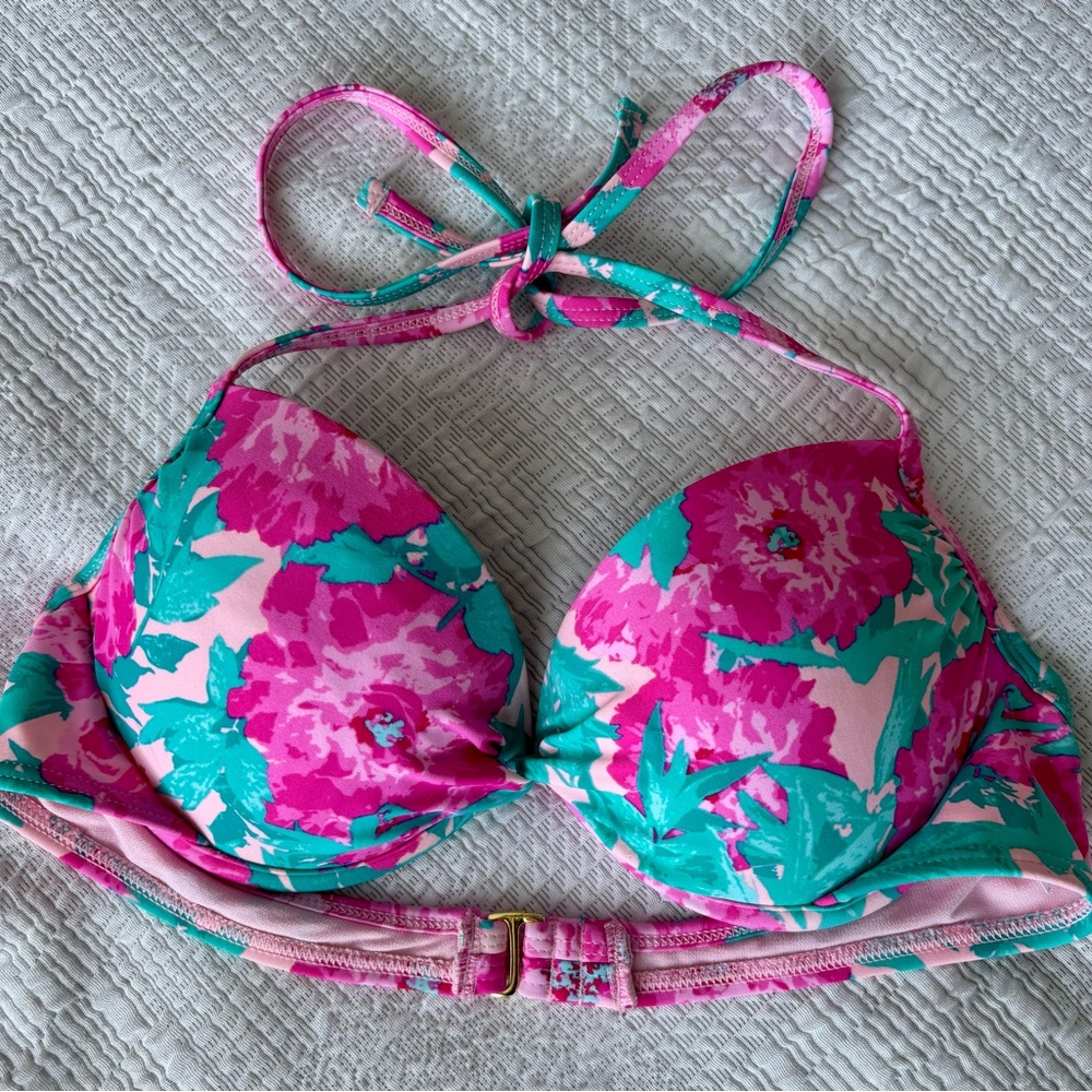 Floral Pink and Green Bikini Top